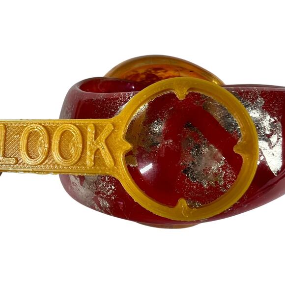 Resin Bangle Bracelets Womens Set of 2 Red Orange Silver Foil Wide Chunky Style - Picture 3 of 13